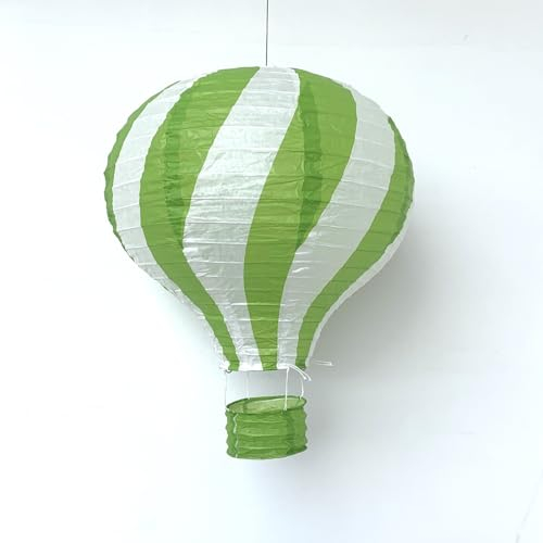 Bunte Heißluftballon Lampions aus Papier als Deko für Geburtstag oder Party | Ø30cm, flammhemmend, mit Gondel und Metallbügel | Papierlampion Laterne Partydeko, Farbe: Grün