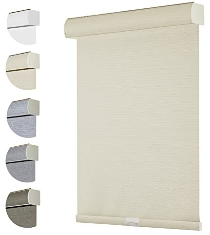 Persilux Free-Stop 100 % Verdunkelungsrollos, schnurlose Rollos für Fenster, mit strukturiertem Stoff in Leinenoptik, Beige, 76,2 cm B x 182,9 cm H, UV-Schutz, Thermorollos für Fenster, Schattierungen