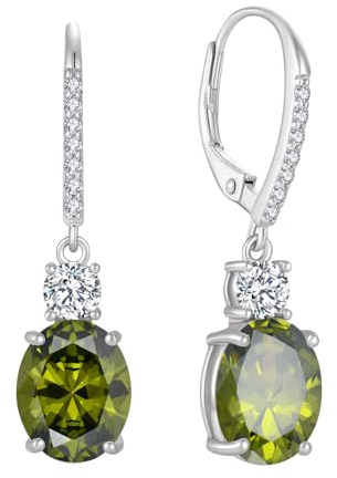 FJ Ohrringe Hängend Oval 925 Sterling Silber Peridot Ohrringe August Geburtsstein Schmuck Geschenke für Damen Frauen Mutter Freundin Mama