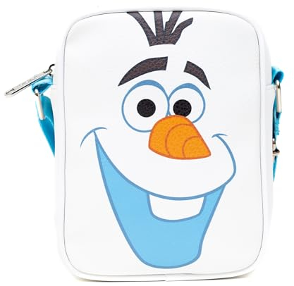Disney Bag Crossbody Frozen Olaf Smiling Face Character Close Up White Vegan Leather, Weiss/opulenter Garten, 8.25 x 6.5