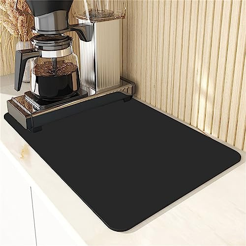 Yullows Draining Mat, Kitchen Super Absorbent Draining Mat, Diatomite Dish Drying Mat, Coffee Bar Mat Spill Mat, Foldable Dish Drying Mat (Black,40 * 50cm)