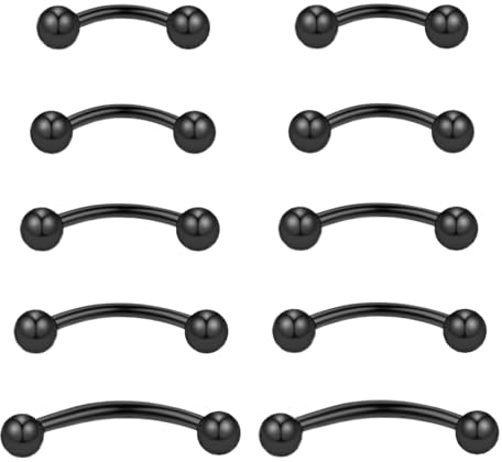 Gojewen 10stk Curved Barbell Augenbrauenpiercing Lippenpiercing 6-14mm Schwarz Edelstahl Piercing Nase Lippe Augenbrauen Helix Rook