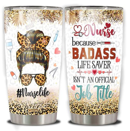 WAZONE Bicchiere da infermiera da 590 ml, in acciaio inox, isolato, tazza da viaggio per infermieri, regalo settimanale per donne, per Natale, compleanno, laurea