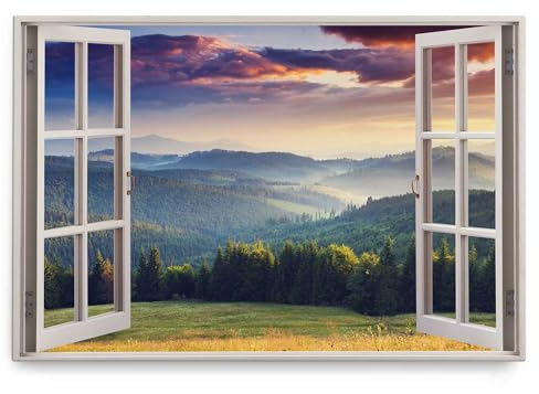 Paul Sinus Wandbild 120x80cm Fensterbild Natur Landschaft Berge Wald Bäume Sonnenuntergang
