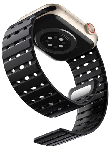 Bandletic Magnetico Cinturino Compatibile con Cinturino Apple Watch Ultra 2 45mm 44mm 42mm 49mm, Morbido Silicone Sport Banda per iWatch Ultra Series 10 9 8 7 6 5 4 3 2 1 SE per Donne Uomini, Nero