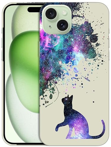 GlamCase for iPhone 15 Plus, iPhone 15 Plus Case - Galaxy Cat Pattern Design Printed Slim & Sleek Cute Plastic Hard Snap on Protective Designer Back Phone Case/Cover for iPhone 15 Plus