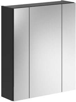 möbelando Badezimmerspiegelschrank >Linus< in Schwarz/Spiegelglas - 60x70x18cm (BxHxT)