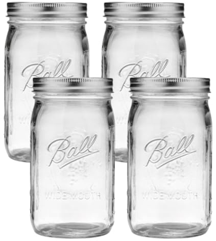 Ball Glass Mason Jars with Lids and Bands, Used for Canning, Pickling, Juice, Jam, Jelly (Quart, 32 Ounce (Pack of 4))