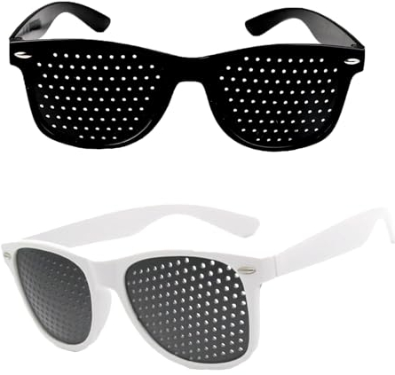 2 Pièces Lunettes Sténopéïques, Unisex Lunettes à Grille Détente Verres à Grille avec Supports Pliables, Sténopé Lunettes Repos Soleil à Trous Mode Petit Trou pour Réduire la Fatigue (Noir, Blanc)