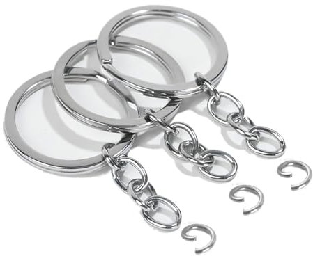YHYZ Keychain Ring Set, Splits Key Ring Hoops (Flat Round with Chain + Jump Rings, for DIY Craft Tassels Resin Art Jewellery Making