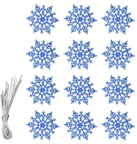 Vanyibro Glitter Snowflake Hanging Decorations 15-Pack - Sparkling Christmas Tree and Home Decor(Royal Blue)