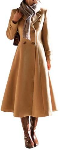 IDEALSANXUN Long Winter Coats for Women 2026 Fall Jacket Double Breasted Trench Coat Coatigan Peacoat Maxi Dress Wool Coats, Camel, M