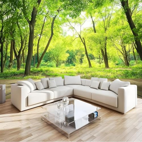 3D Panoramique Murale Forêt Verte Parquet Papier Peint Intissé 350x256 cm pour Salon Chambre Enfant Chambre Décoration Murale Poster Tableaux Photo Muraux