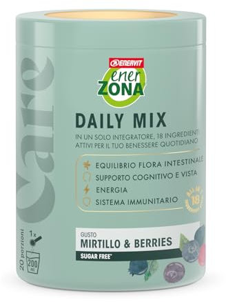 Enervit EnerZona Care Daily Mix, Integratore Alimentare Multifunzionale, Supporto Cognitivo, Energia, Rinforzo Immunitario, 0 Zuccheri e 0 Calorie, Gusto Mirtillo & Berries, Barattolo da 400g