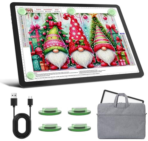 Leuchttisch A3 mit Tasche, 5600 Lux Sehr Hell LED Lightpad mit Seitliche Tasten, Magnetischer Clip, 6 Stufige Dimmung 3 Farbtemperatur Light Pad Lichtpad für Diamond Painting, Zeichnen Skizzieren