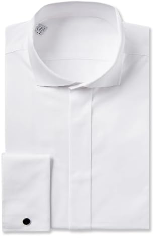 Men's Wing Collar Shirt White Regular Fit Double Cuff Plain Long Sleeve Bow Tie (UK, Neck, 16.5, Regular, Regular, White)
