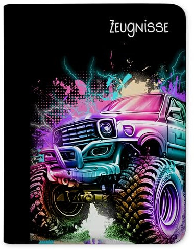 CreaDesign, Kinder Zeugnismappe Mädchen Auto Motorcross mit 10 Klarsichthüllen, A4, 26.7 x 32.7 x 1 cm, Rücken schwarz