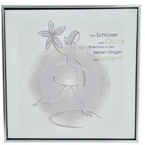 WB wohn trends Wandbild Den Schlüssel zum Glück, 28.5x28.5x3cm, Geschenk für Freunde Familie Hochzeit, weiß Silber Gold