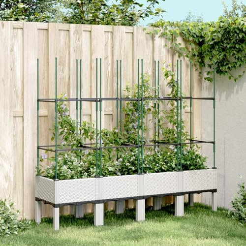 KLYEON Fioriera da Giardino con Graticcio Bianco 160x40x142,5 cm PP,Vaso da Giardino in plastica con grigliato per Piante rampicanti Vasi e fioriere