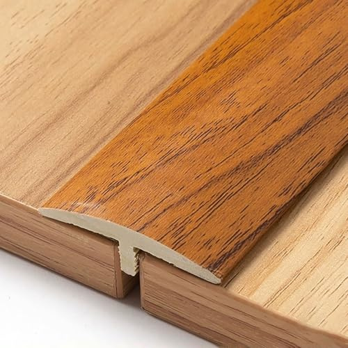 JCVCCV 90cm PVC Holzmaserung Design, Kleber-freies Selbst-Adhesive Holz Boden Streifen, T-förmigen Tür Schwelle Streifen, Tür Naht Streifen(Teak)