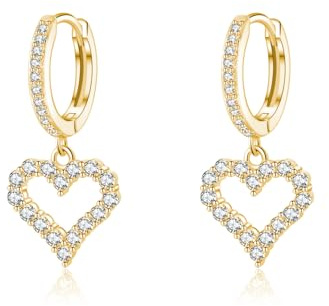 SLUYNZ 925 Sterling Silver CZ Heart Hoop Earrings for Women Sweet Love Huggie Earrings Drop