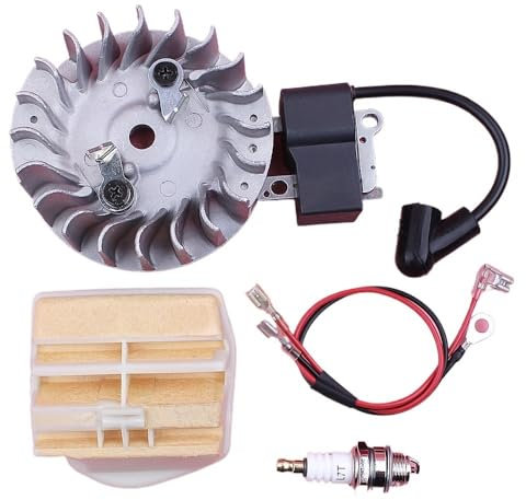 MIKFESPO 4 Pezzi Bobina di accensione Volano Filtro Aria Candela for Husqvarna 445 445E 450 450E Motosega Ricambio Attrezzo da Giardino Parte