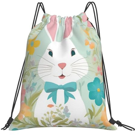 SMAZDFXX Rucksack mit Kordelzug und Osterhasen-Motiv, Blumenmuster, Sport- und Fitnessstudio-Sack, leicht, für Männer und Frauen