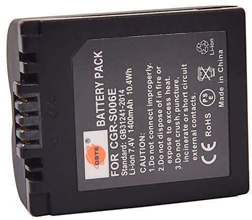 DSTE S006E(7.4V 1400mAh) Rechargeable Li-ion Battery Compatible with Panasonic CGR-S006, CGR-S006A1B, CGA-S006, DMW-BMA7 and Panasonic DMC-FZ28EFK,DMC-FZ28EFS, DMC-FZ18EB