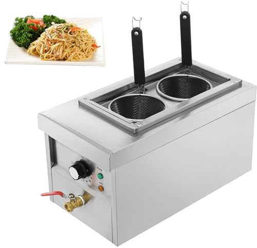 DOJOEUU Cuocipasta Professionale a 2 Fori, Macchina elettrica per Pasta da 2500 W con cestello e Rubinetto, Temperatura Regolabile da 30 a 110 °C, Acciaio Inossidabile, per Mense e ristoranti
