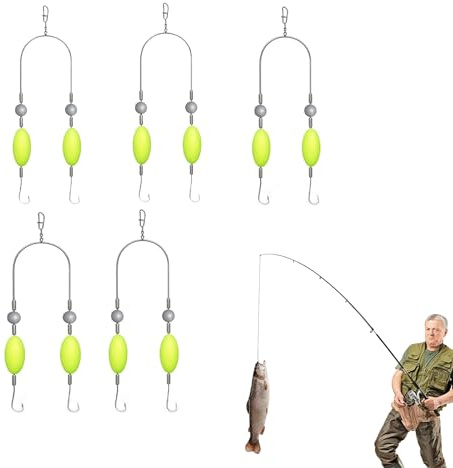 CHAOTEMAI 5 Stück Double-Hook Reverse Bottom Rig, Doppelhaken Mit Umgekehrtem Boden, Doppelhaken Zum Angeln, Verhedderungssicheres Split-Haken-Design für Süßwasser Und Salzwasser