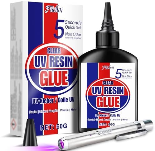 UV Resin Set mit UV Lampe, 60g UV-Harz-Set ，Reparatur von kleber schmuck | Mit Wiederaufladbarer UV Lampe - 5 Sekunden Schnellhärtung, UV Kleber für Kleben & Reparatur von Kunststoff, Glas, DIY