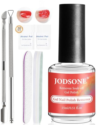 JODSONE Smaltigel Solvente 15 ml & Salviettine con Alcool - Kit Rimozione Smalto senza Ammollo o Incarto, Facile da Usare, Ideale per Principianti e Manicure Familiare