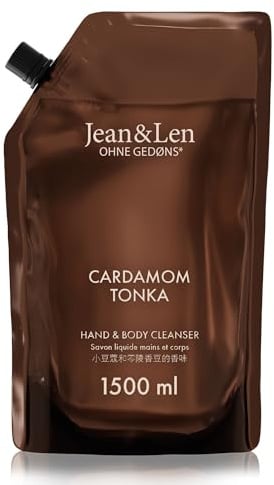Jean & Len Hand & Body Cleanser Cardamom & Tonka im Nachfüllbeutel, für ein duftendes Reinigungserlebnis, exotisch-würziger Duft, Flüssigseife im Nachfüllpack, vegan, 1,5 L