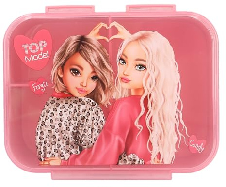 Depesche 13662 TOPModel Leoheart - Brotdose in Rosa, mit Model Motiv und Leo-Muster, Lunchbox mit 3 Fächern und Klappdeckel