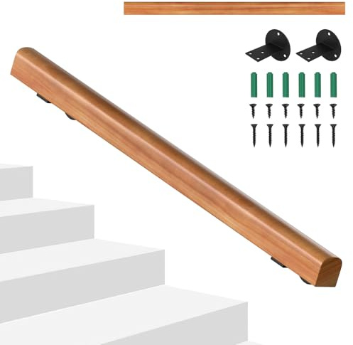 Hebitod Corrimano in legno di pino, 100 cm, semicircolare, antiscivolo, montaggio a parete con materiale di montaggio, per scale, ringhiera in legno di noce chiaro