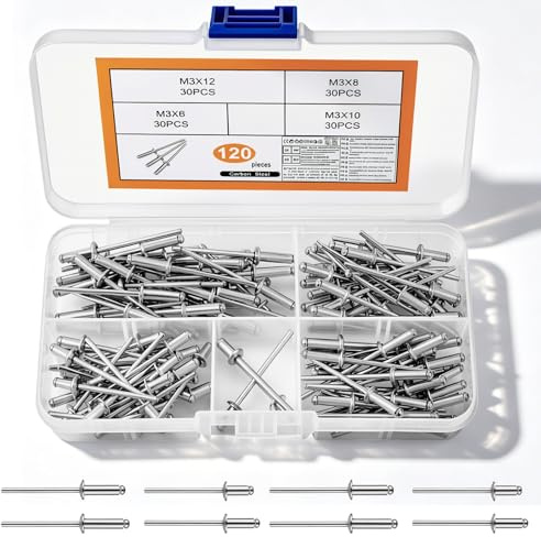 120 Pcs Ensemble de Rivets Aveugles en Aluminium, M3 Pop Rivets à Tête Plate, Assortiment de Rivet Pop pour Métal, Bois, Plastique (Argent)