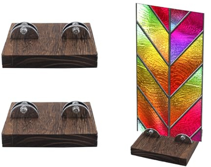 Cuyacili 4 Pièces Mini Support de présentation en bois pour Pièce de Vitrail Supports Assiettes Decorative pour carreaux de céramique, assiettes, tableaux, objets de collection 10x10x1,5 cm