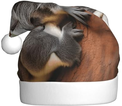HJKdfv Hugging Tree Koala Print Unisex Weihnachten Party Hut Xmas Santa Cap für Männer und Frauen Plüsch Winter Urlaub Neuheit Hut