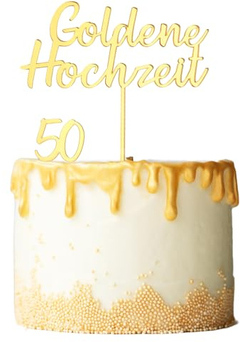 2 Stück Tortendeko Goldene Hochzeit, Acryl Cake Topper 50 Hochzeitstag | Torten Topper Kuchendeko Gold für 50 Hochzeitstag Geschenke Jahrestag Frauen Männer