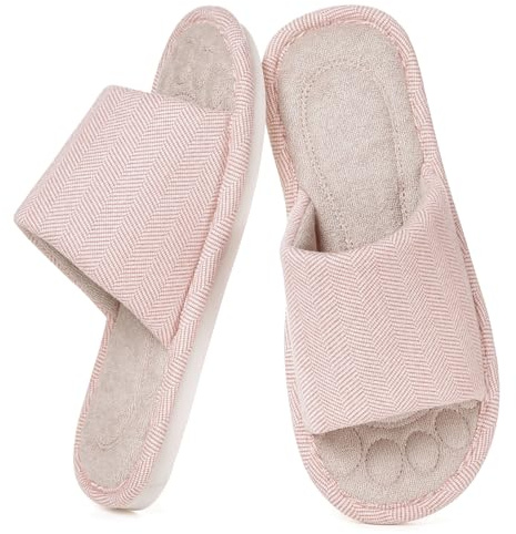 Dokela Pantoufles Femme Homme Mousse à Mémoire Respirant Coton Chaussons Facile Bout Ouvert Chaussures Antidérapantes Slippers Été,Rose,37/38 EU,Étiquette 38-39
