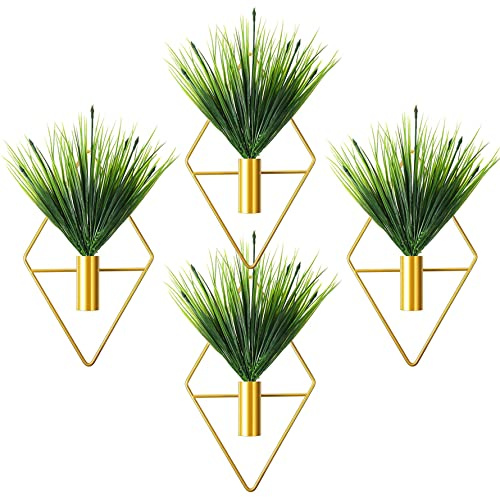 NIDONE Jardinières suspendues en Forme de Diamant, Plantes artificielles, décoration Murale géométrique dorée pour Salon, Maison, Bureau, 4 pièces