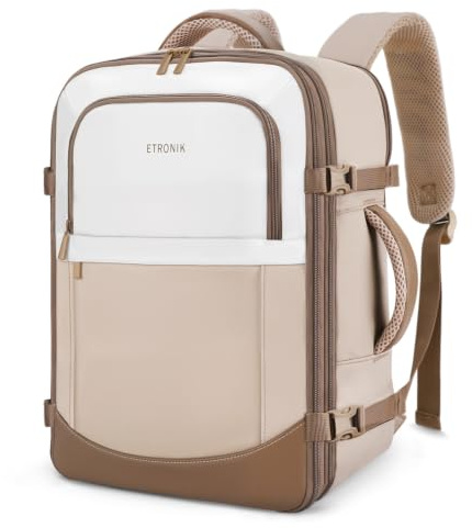 ETRONIK Zaino Ryanair 40x30x20 Sottosella, Zaino da viaggio aereo cabina | Espandibile 24-30L, Bagaglio a mano compatibile Wizz Air, Easyjet, Borsa da viaggio adatta per laptop 15,6 pollici, Cachi