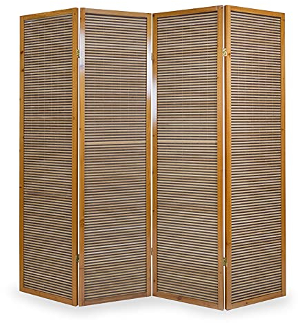 Homestyle4u Paravent Raumteiler Innen 4 teilig Sichtschutz Trennwand Bambus Holz Braun