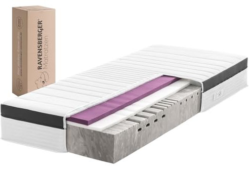 RAVENSBERGER Komfortschaummatratze Struktura-MED Gel - Härtegrad H3, mittel - 90 x 220 cm, Höhe 25 cm - ergonomische 7-Zonen Matratze mit Gel-Auflage und Tencelbezug, allergikerfreundlich
