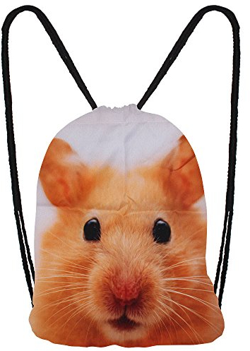 Hanessa Jutebeutel mit Hamster Tier Aufdruck Sportbeutel Tüte Rucksack Beutel Tasche Gym Bag Gymsack Hipster Fashion Sport-Tasche Einkaufs-Tasche