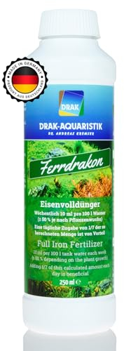 DRAK-Aquaristik® Ferrdrakon Fertiglösung 0,25l Eisendünger Aquarium | Aquarium Pflanzendünger hochkonzentriert | Flüssig Dünger für intensive Blattfärbung | Basis-Düngung für Aquarienpflanzen Wachstum