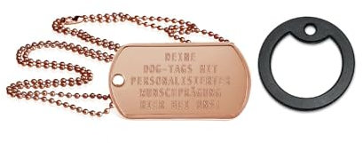 Personalisierte Erkennungsmarke aus Kupfer mit eigenem Text | Dog Tag Kette mit Prägung | inkl. Kette & Silencer im Set | Unterschiedliche individuelle Texte und Motive möglich