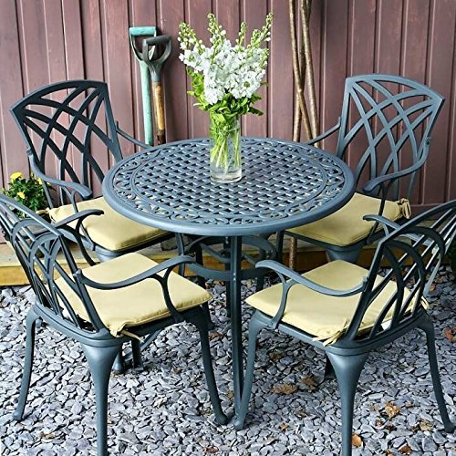 Lazy Susan Hannah 4 Seater Round Garden Table and Chairs Set | Maintenance Free | Weatherproof | Cast Aluminium | 3 Year Guarantee | Slate Grey Finish | April Chairs