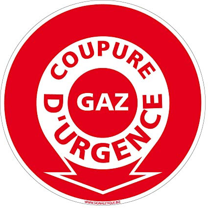 Signalétique.biz - Panneau Coupure d'Urgence Gaz - Signalisation Sécurité Incendie - Diamètre 125 mm - Adhésif