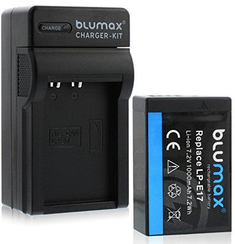 Blumax Premium Akku 1000mAh (Achtung! TEILDEKODIERT) + Ladegerät für Canon LP-E17 passend zu Canon EOS 750D, 760D, 8000D EOS M3 EOS Kiss X8i EOS Rebel T6i, T6s